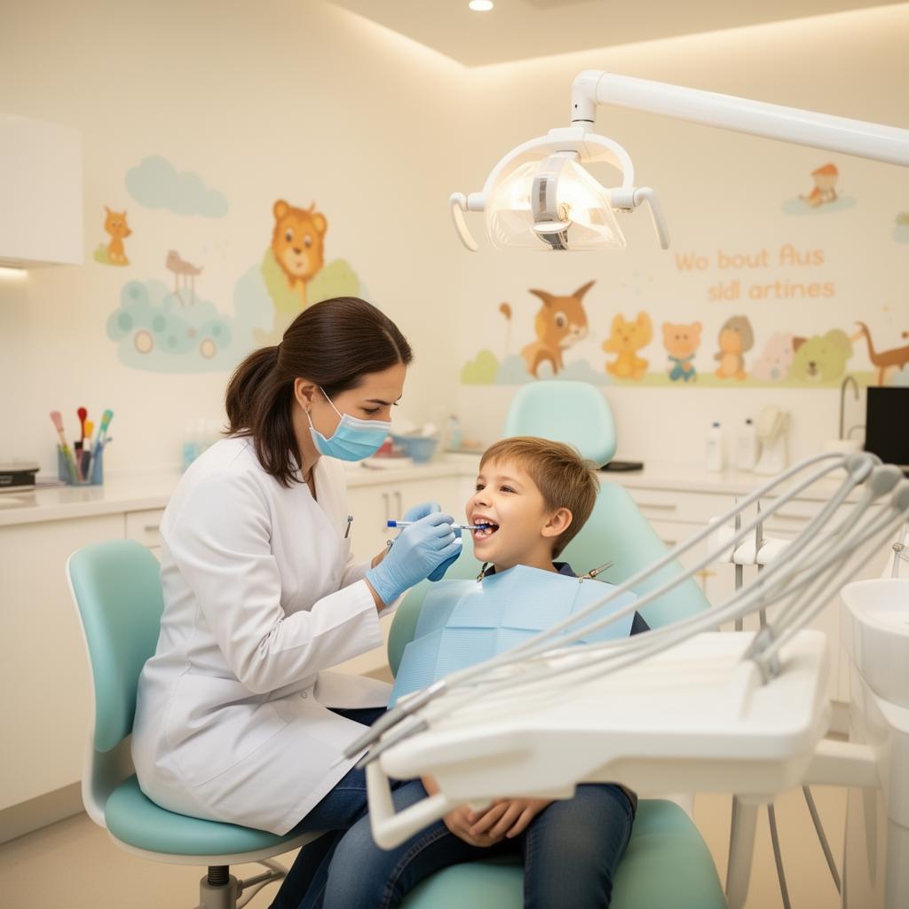 Odontopediatra atendendo criança